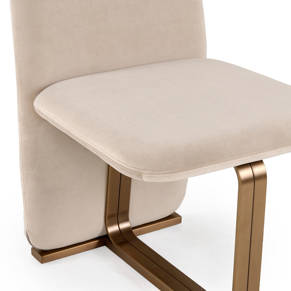 Modern Light Beige Grey Velvet + Brushed Brass Dining Chair (Set of 2). Picture 6