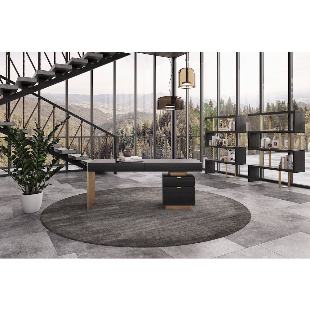Modrest Trahan - Modern Grey Elm & Gold Office Desk. Picture 5