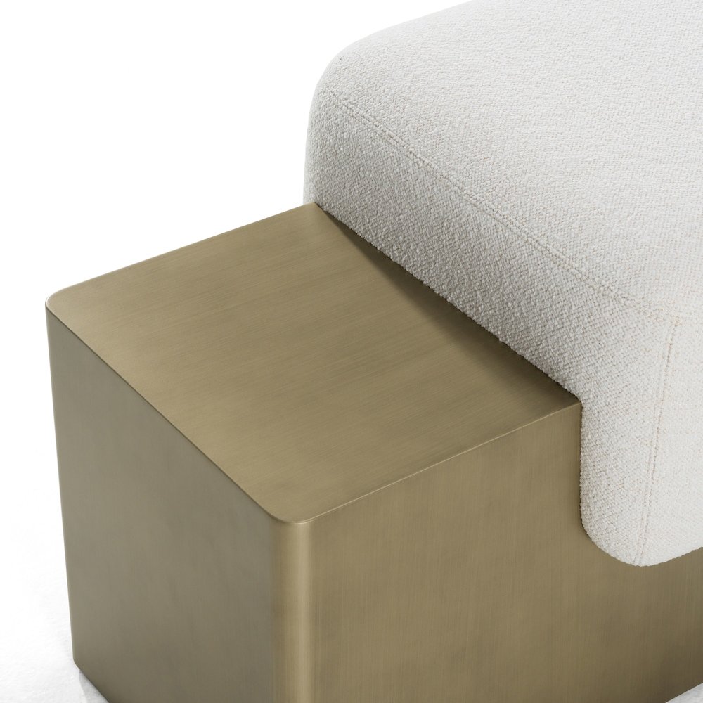Modrest Triumph - Contemporary Off-White Fabric + Antique Brass Bench. Picture 4