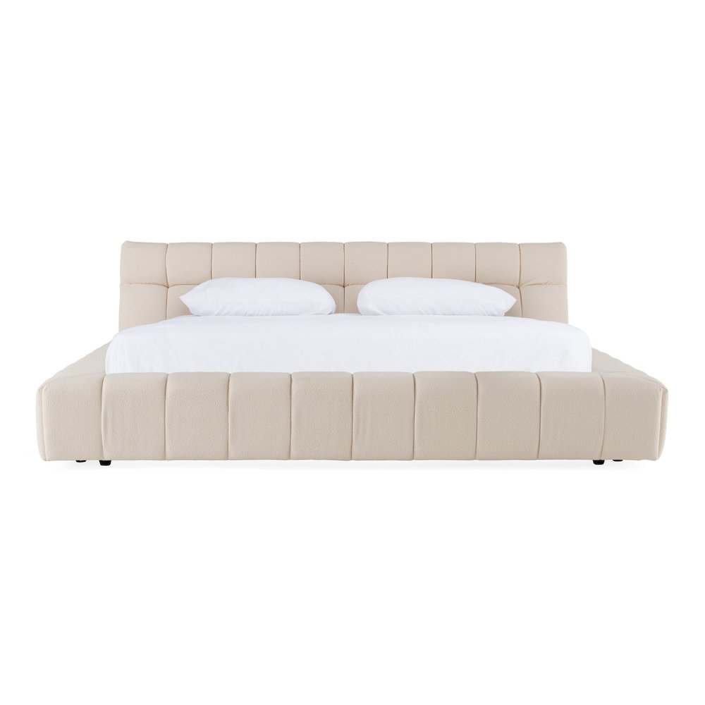 Tyree - Modern Tufted Off-White Fabric Queen Bed. Picture 1