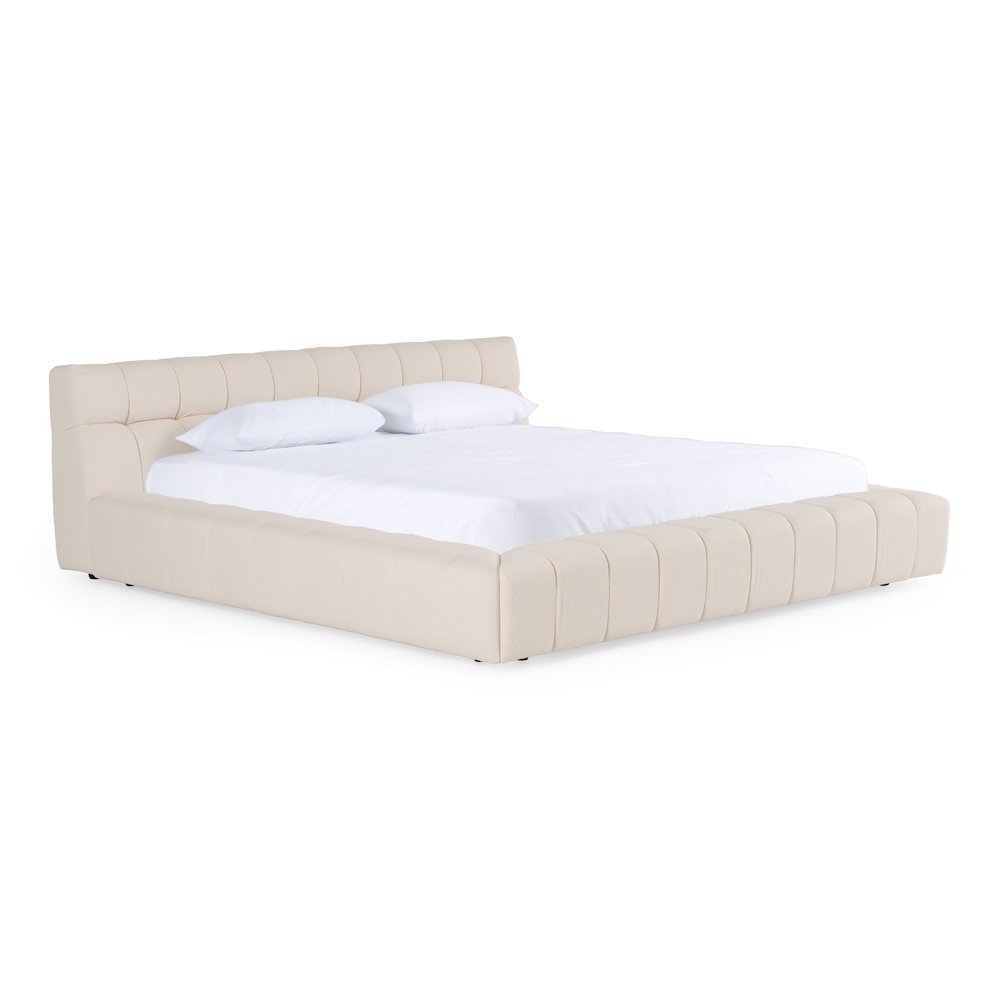 Tyree - Modern Tufted Off-White Fabric Queen Bed. Picture 4