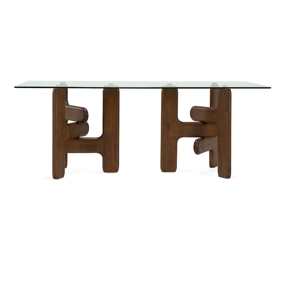 Velshi - Modern Glass Walnut Rectangular Dining Table. Picture 1
