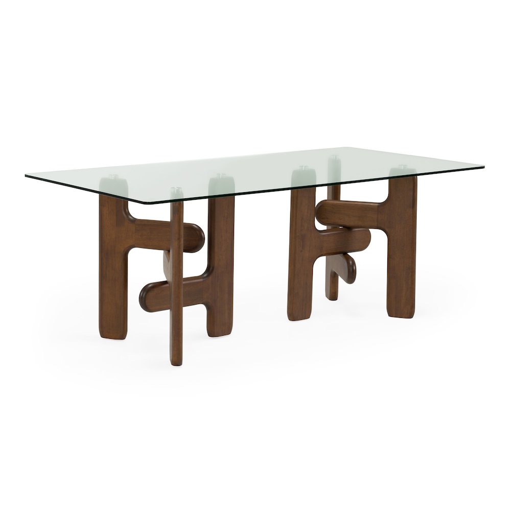 Velshi - Modern Glass Walnut Rectangular Dining Table. Picture 2
