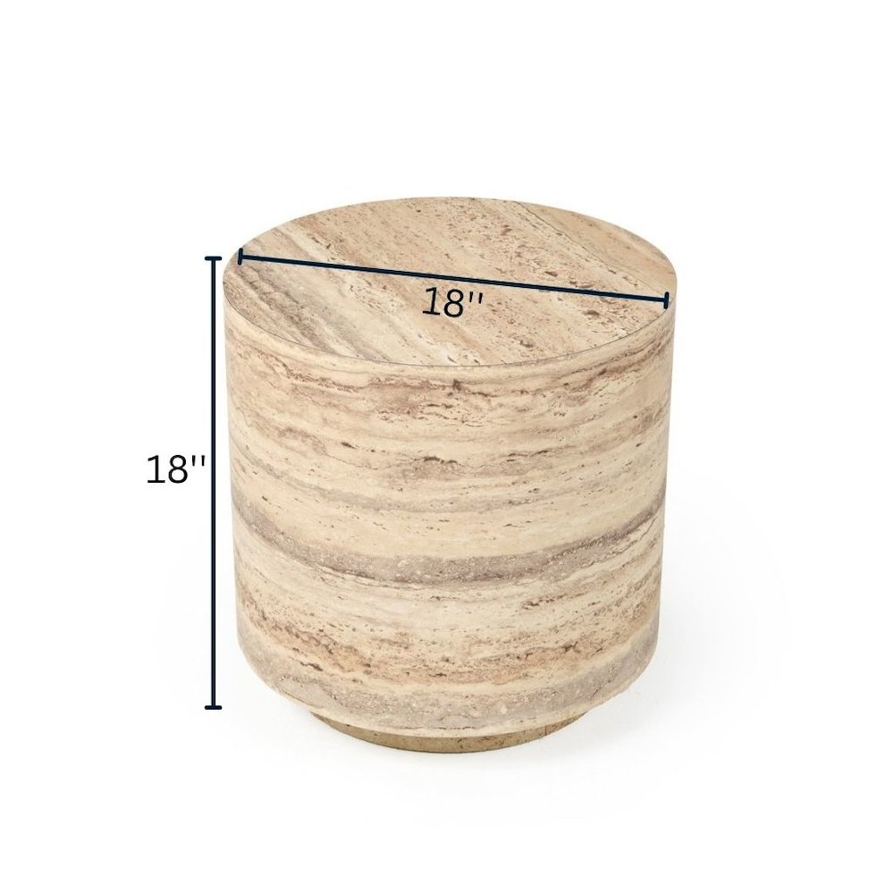 Round Faux Travertine Side Table, Gray Stone Finish Unique End Table. Picture 7