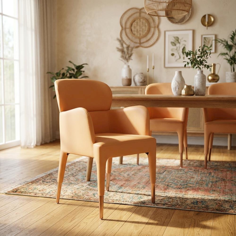 Modern Peach and Rosegold Dining Armchair with Stylish Design. Picture 2