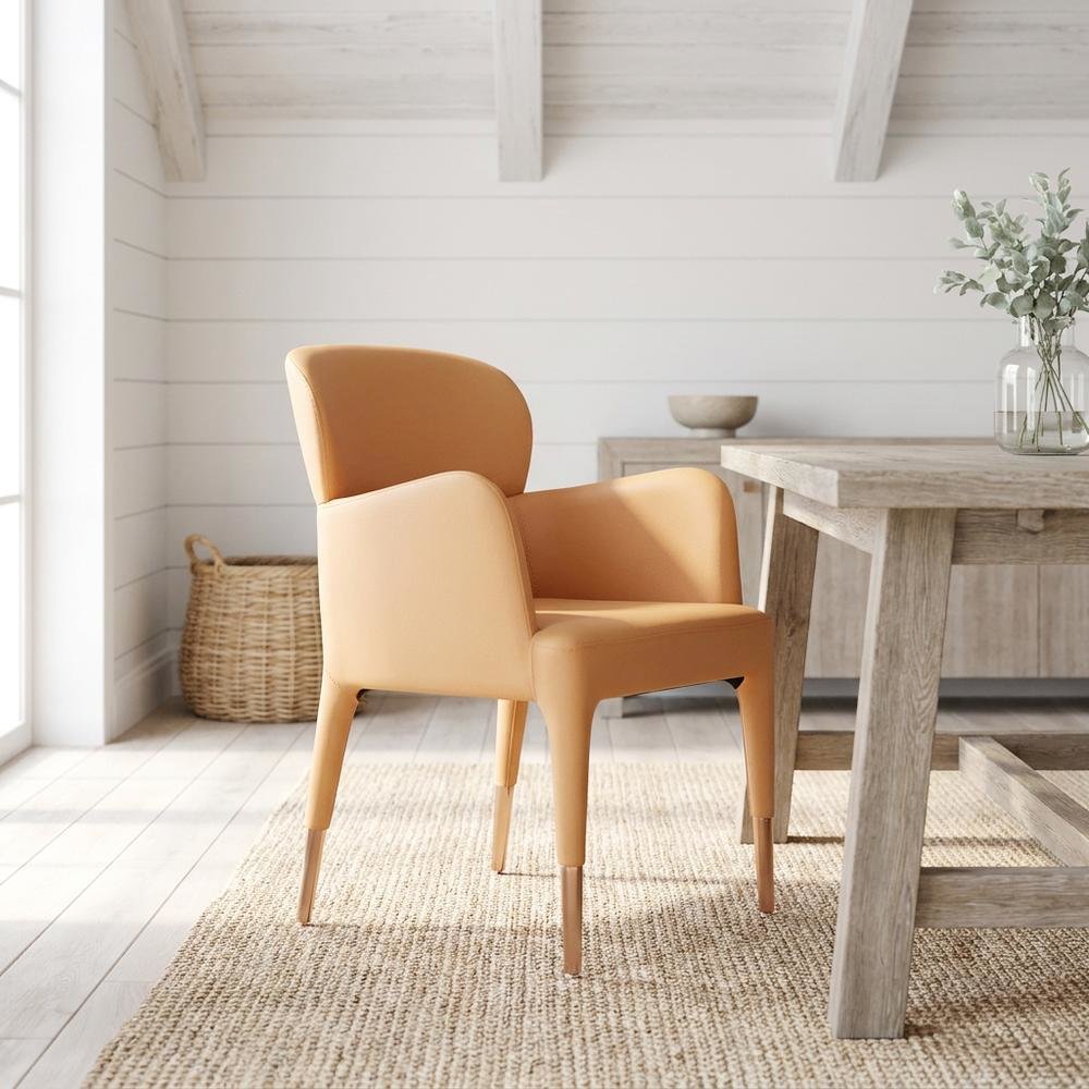 Modern Peach and Rosegold Dining Armchair with Stylish Design. Picture 3