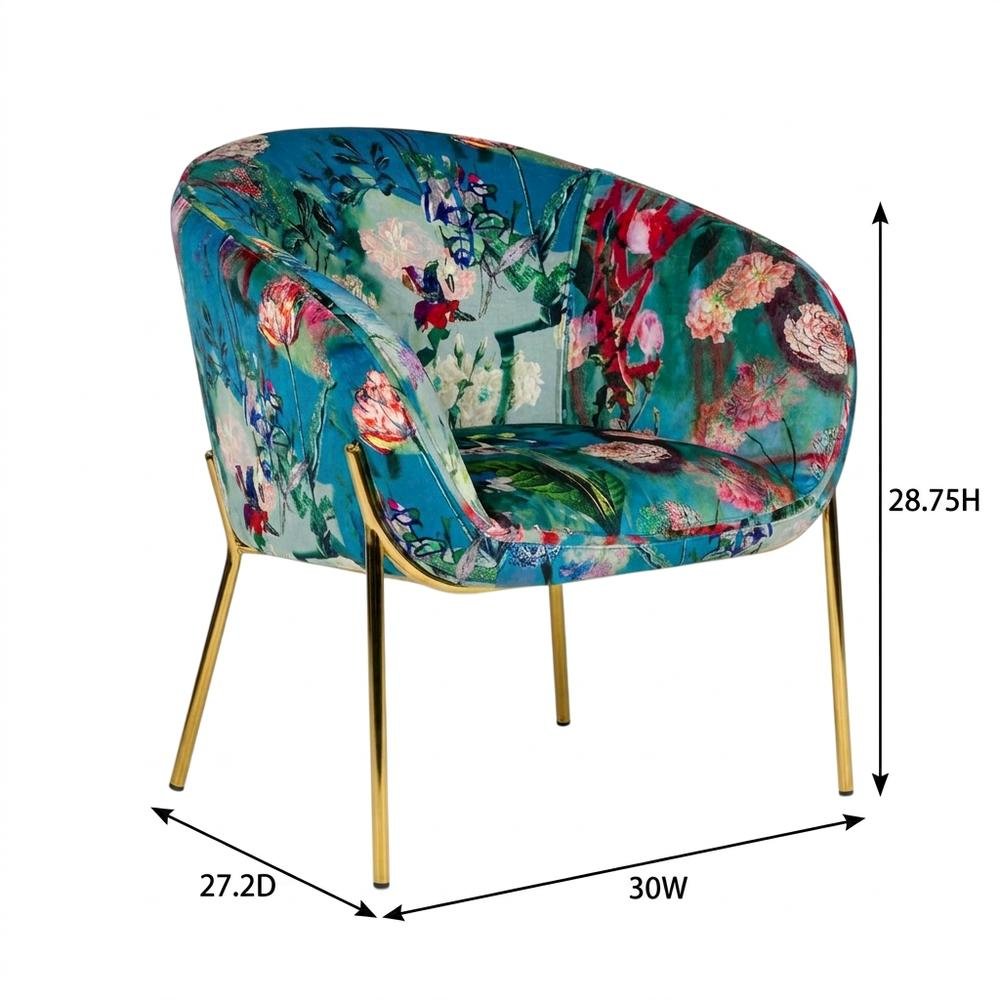 Velvet and Gold Accent Chair with Contemporary Floral Design for Lounge Area. Picture 7