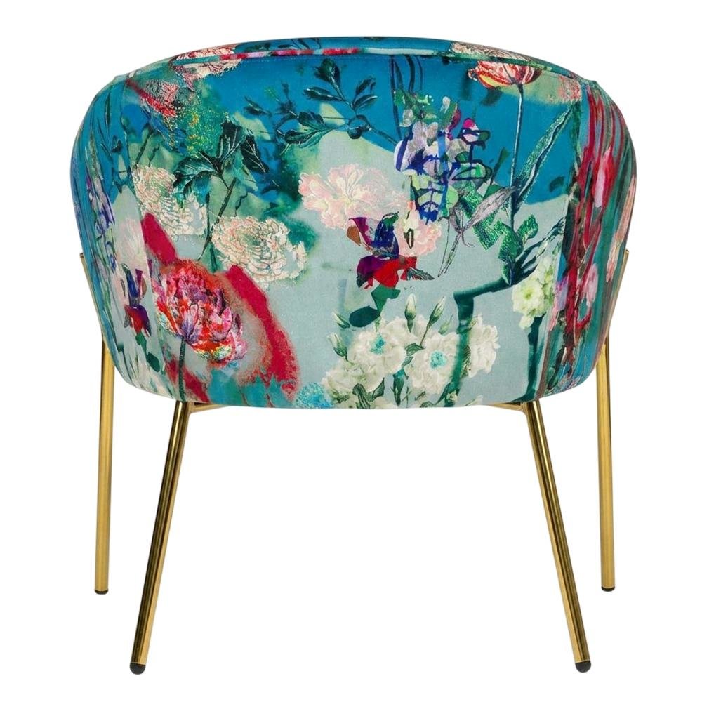 Velvet and Gold Accent Chair with Contemporary Floral Design for Lounge Area. Picture 4