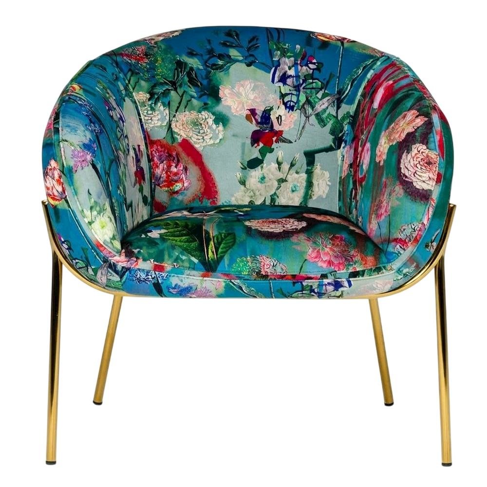 Velvet and Gold Accent Chair with Contemporary Floral Design for Lounge Area. Picture 5