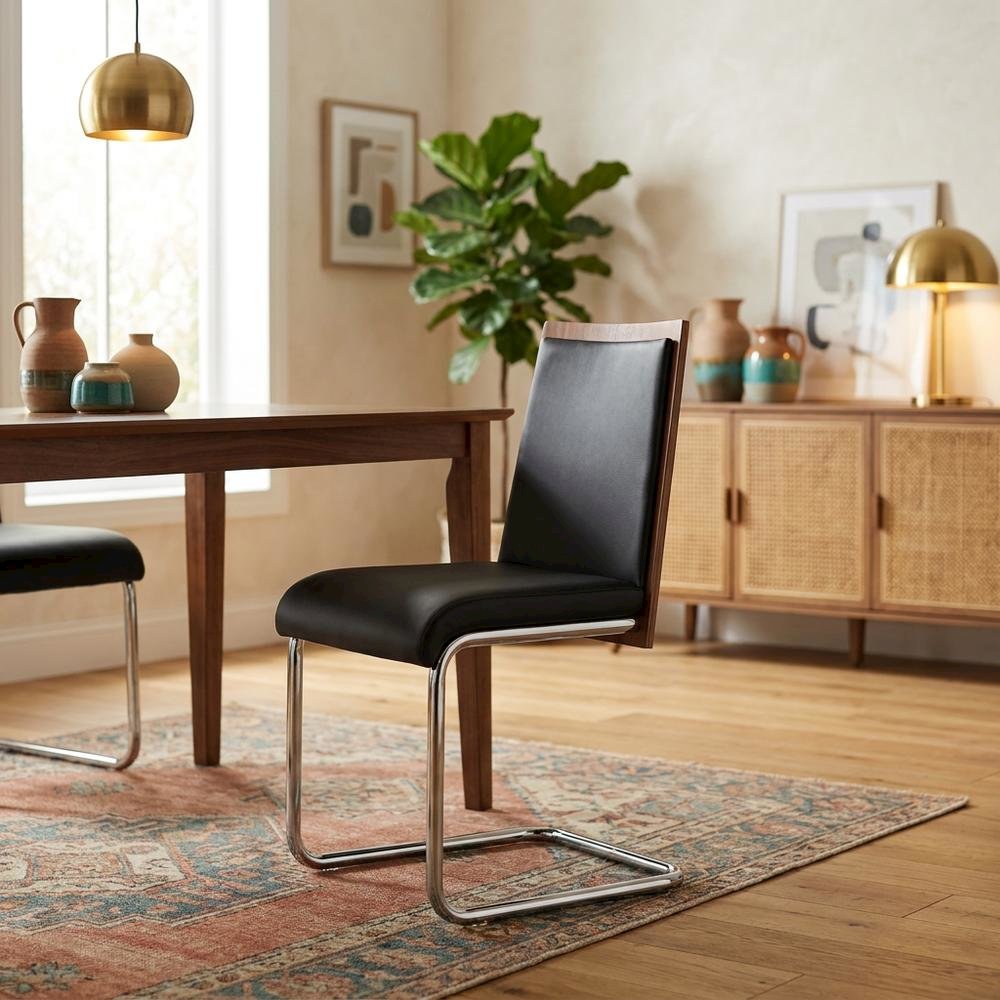 Modern Black and Walnut Dining Chairs with Cushioned Seating (Set of 2). Picture 3
