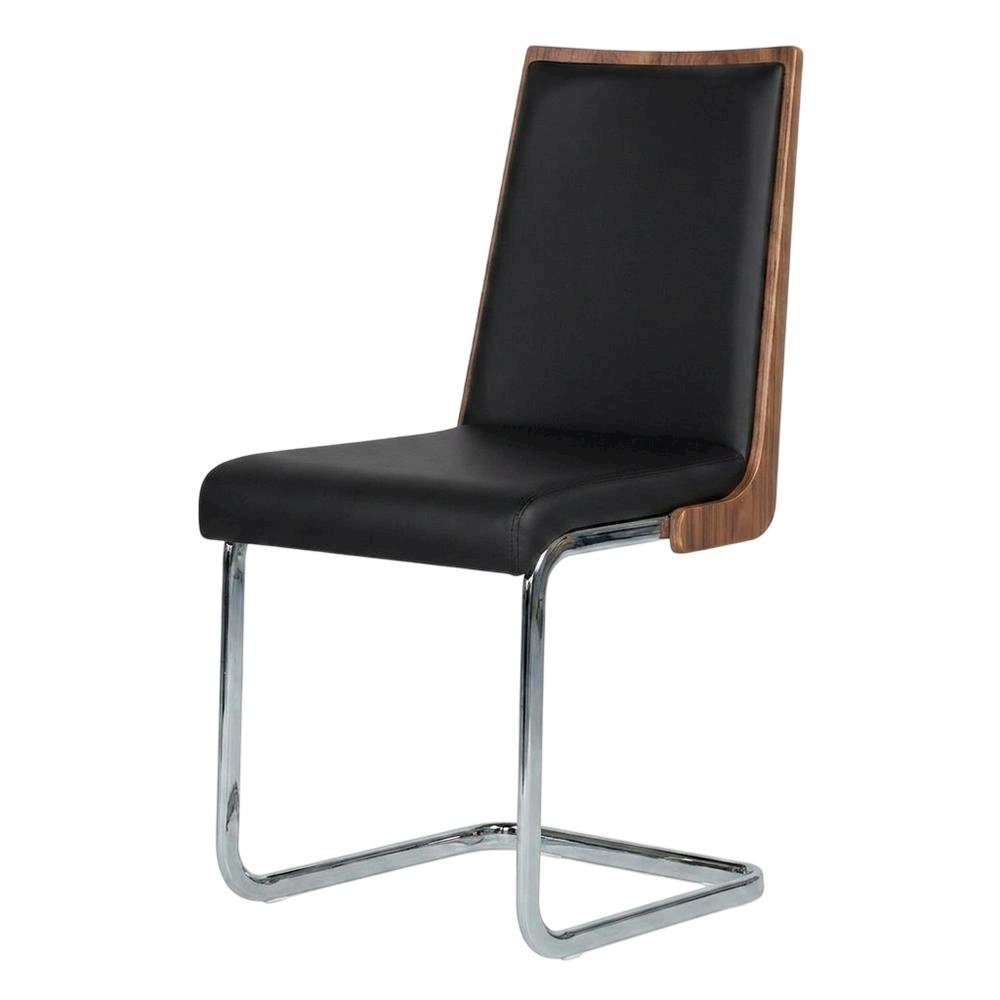 Modern Black and Walnut Dining Chairs with Cushioned Seating (Set of 2). Picture 4