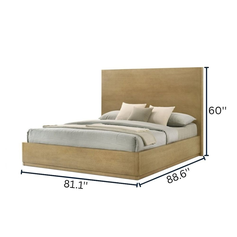 California King Natural Oak Wood Bed Frame, Boho Bed Frame With Headboard. Picture 6