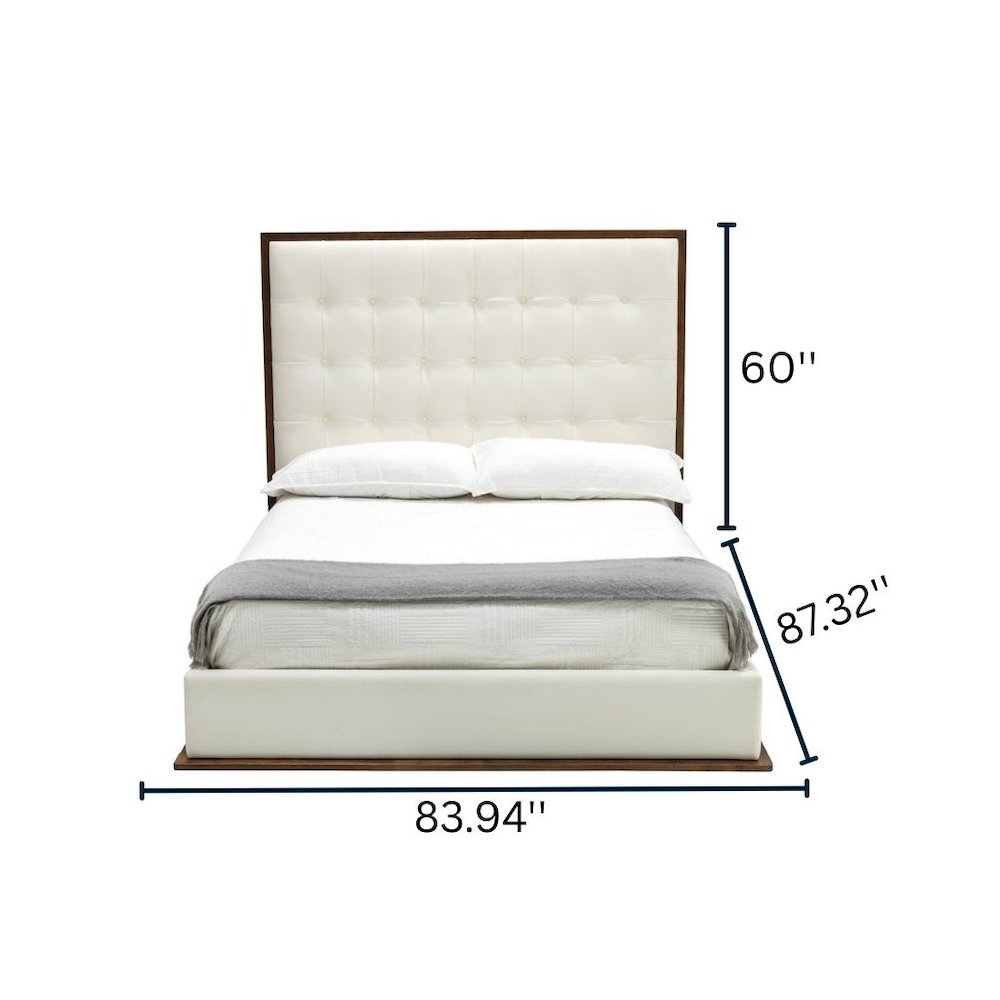 White Faux Leather King Bed Frame, Low Profile Bed Frame With Walnut Finish. Picture 6