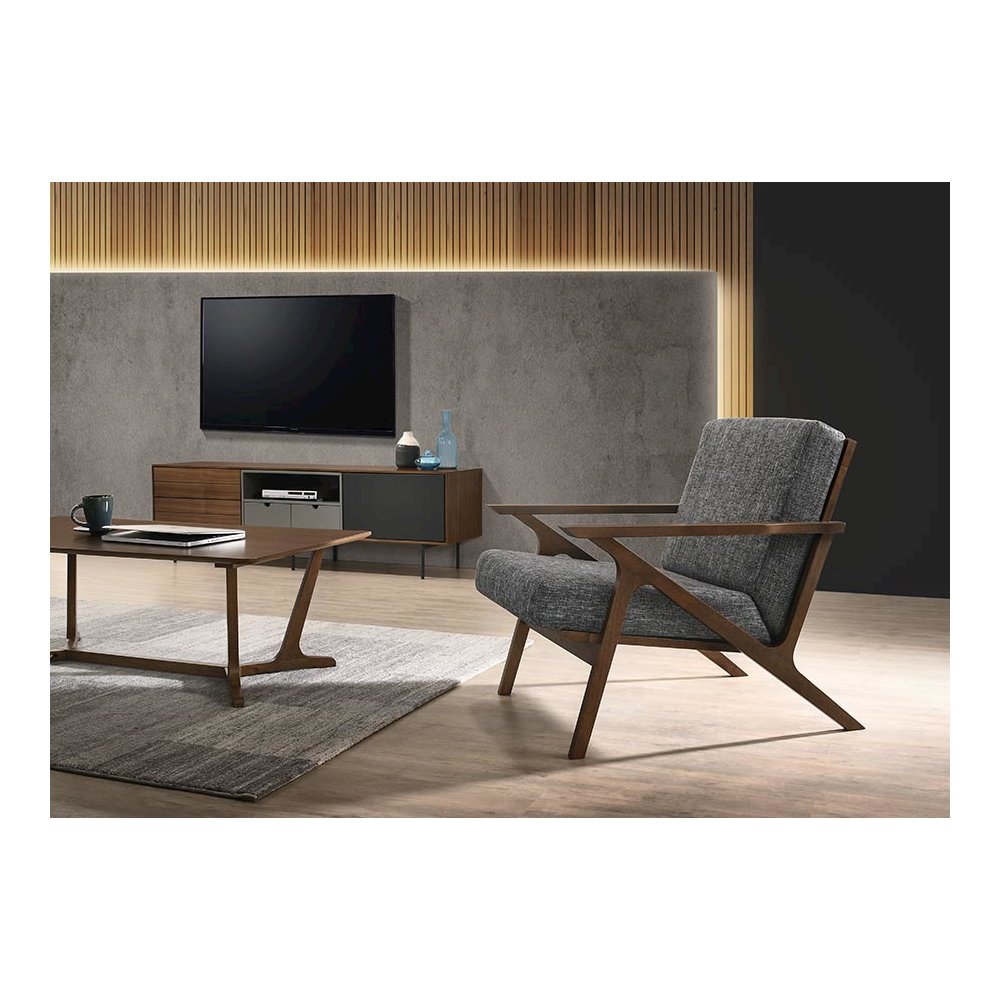 Candea - Mid-Century Walnut and Grey Accent Chair. Picture 2