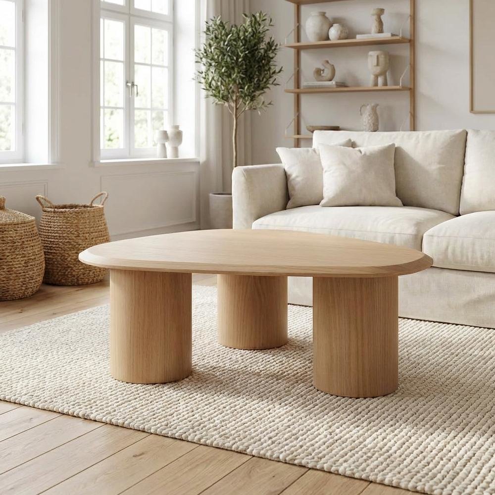 Veneer Coffee Table with Solid and Manufactured Wood Construction Oak Finish. Picture 3