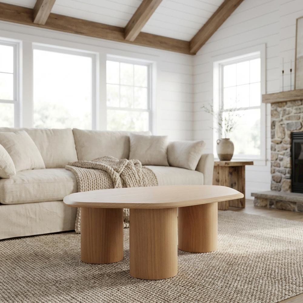 Veneer Coffee Table with Solid and Manufactured Wood Construction Oak Finish. Picture 2