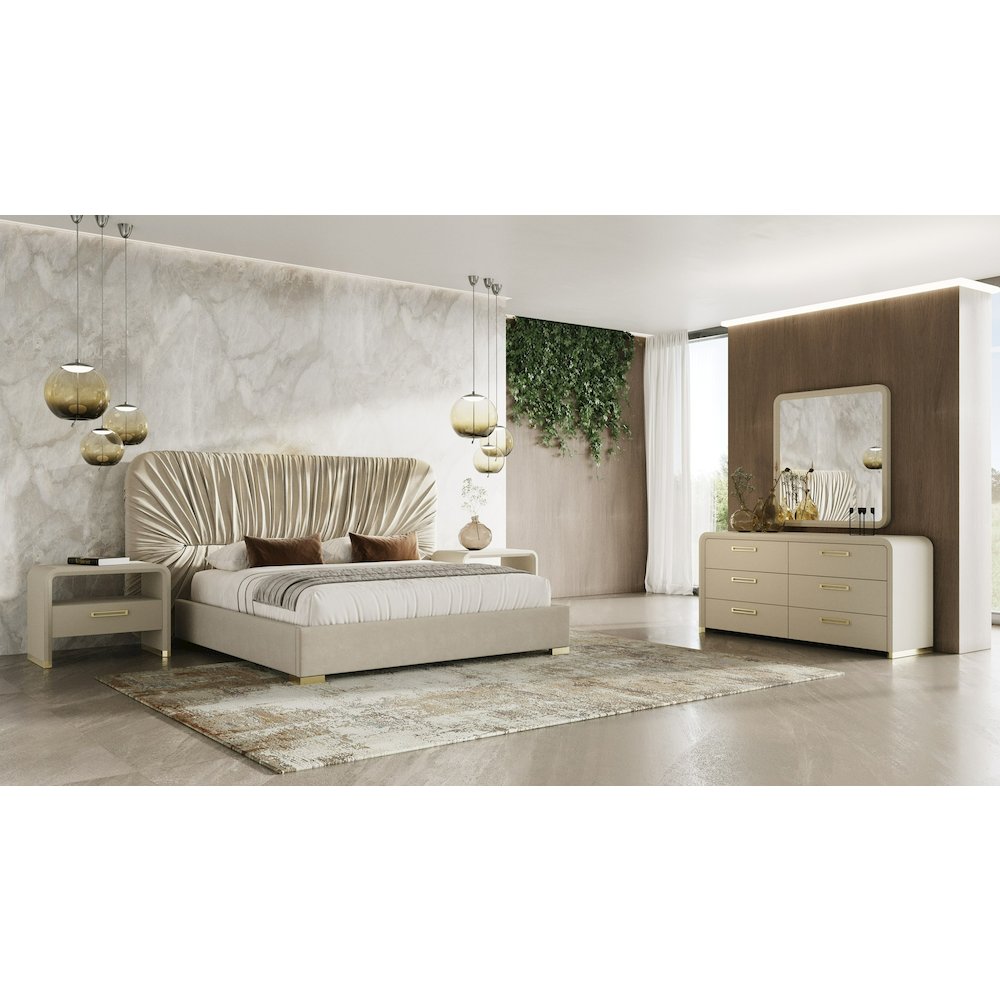 Modrest Florence - Modern Beige Shagreen + Gold Nightstand. Picture 11