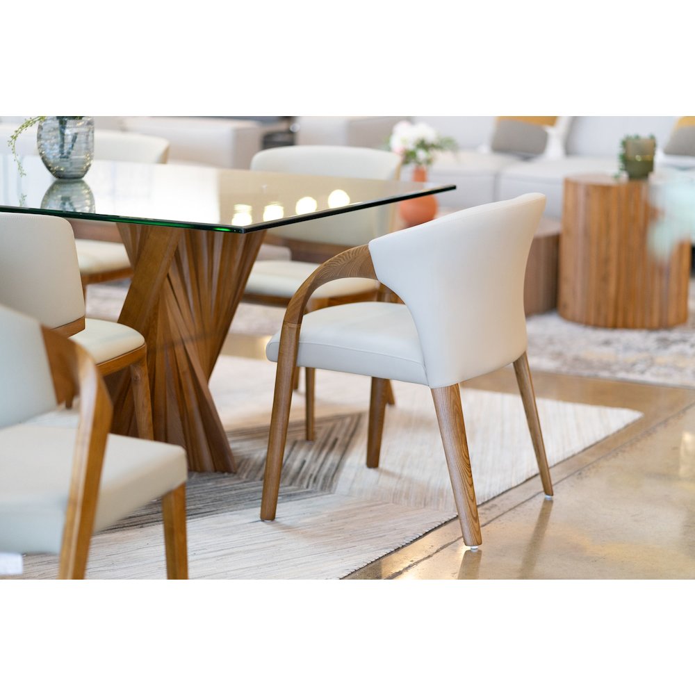 Modrest Wynetta Mid-Century Modern Grey Vegan Leather + Walnut Dining Chair. Picture 2