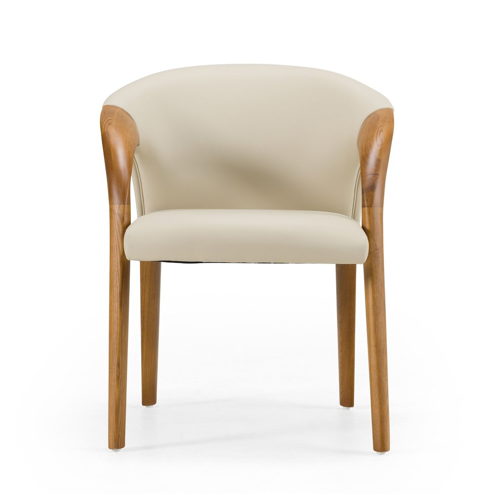 Modrest Wynetta Mid-Century Modern Grey Vegan Leather + Walnut Dining Chair. Picture 1