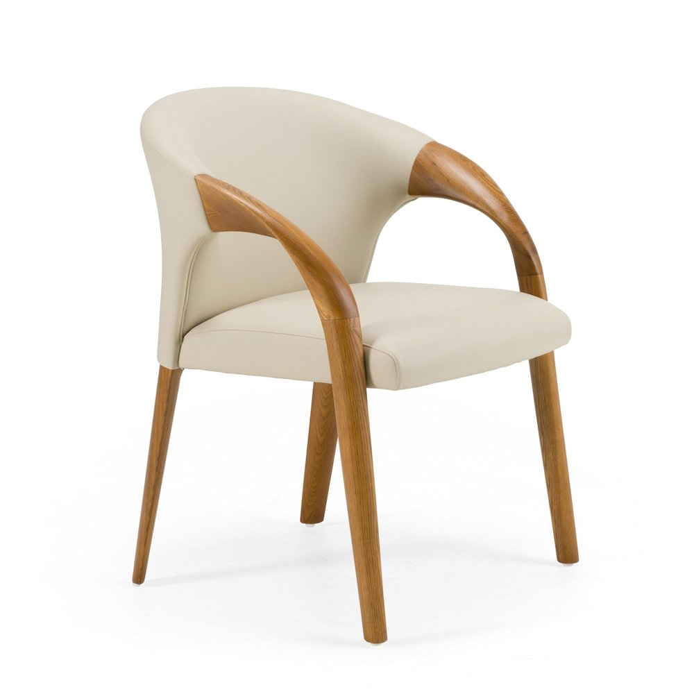 Modrest Wynetta Mid-Century Modern Grey Vegan Leather + Walnut Dining Chair. Picture 3