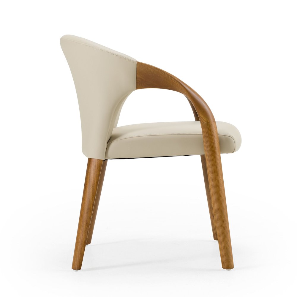 Modrest Wynetta Mid-Century Modern Grey Vegan Leather + Walnut Dining Chair. Picture 4