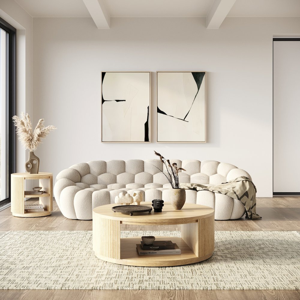 Divani Casa Yolonda - Modern Curved Beige Fabric Sofa. Picture 7