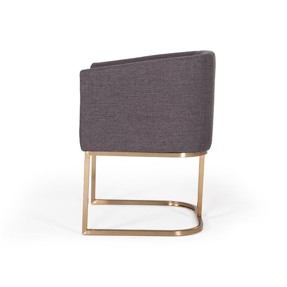 Modrest Yukon Modern Grey Fabric & Antique Brass Dining Chair. Picture 3