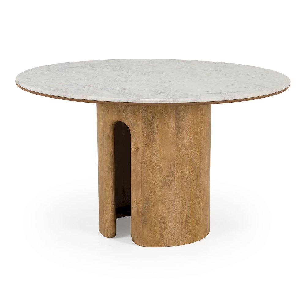 Zorhan - Modern White Marble + Mango Round Dining Table. Picture 5