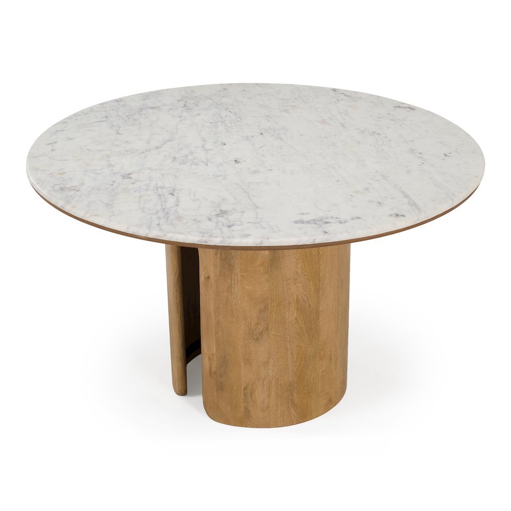 Zorhan - Modern White Marble + Mango Round Dining Table. Picture 6