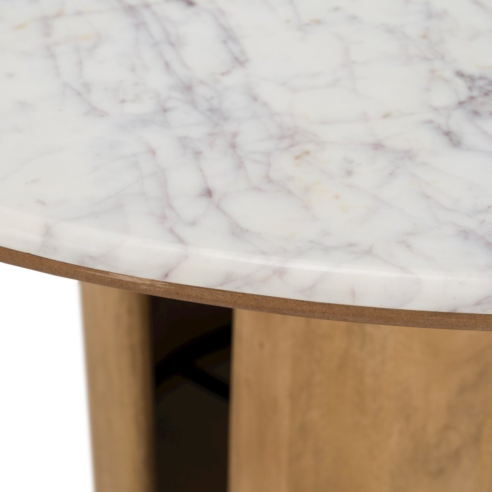 Zorhan - Modern White Marble + Mango Round Dining Table. Picture 7