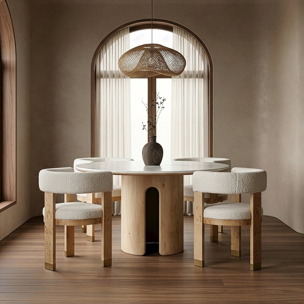 Zorhan - Modern White Marble + Mango Round Dining Table. Picture 2