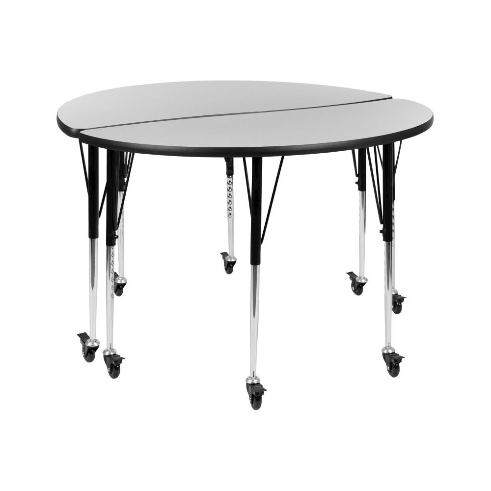 2 Piece Mobile 47.5" Circle Wave Flexible Grey Thermal Laminate Kids Adjustable Activity Table Set. Picture 1