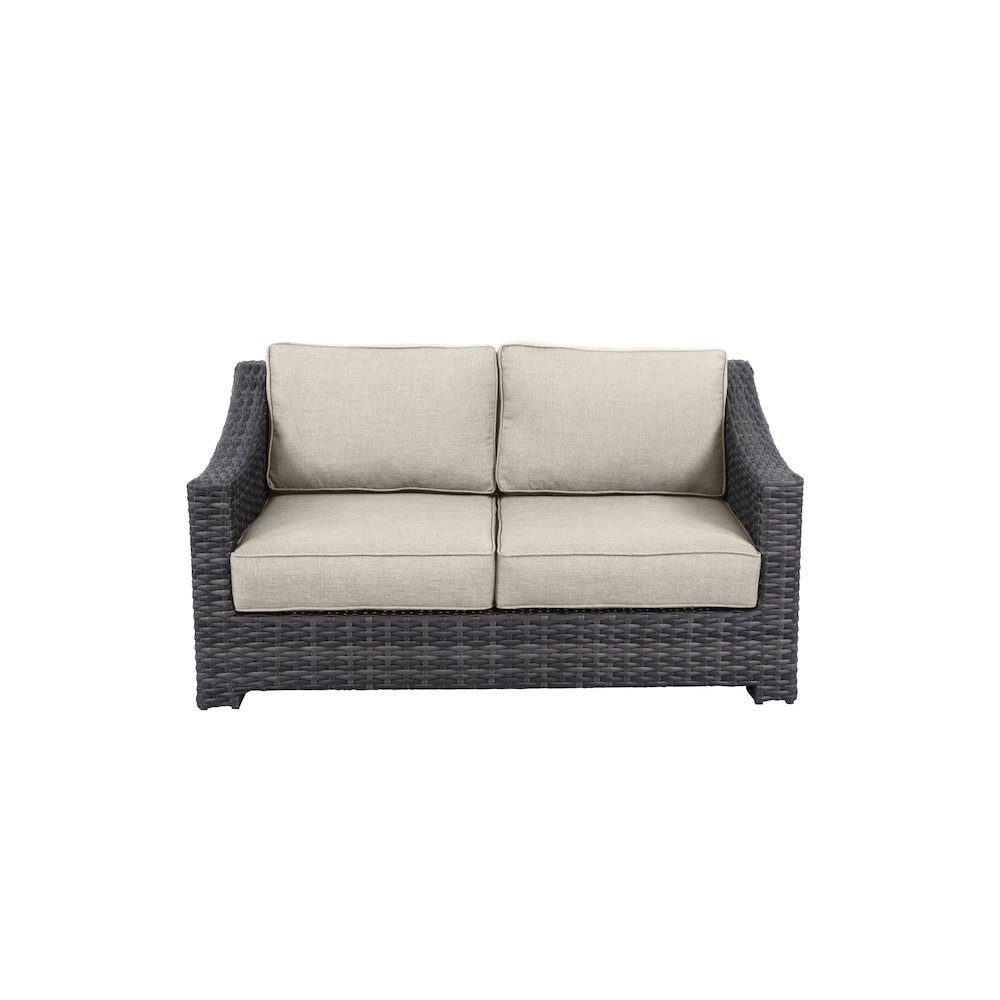 Bora Bora Wicker Rattan Love Seat With Olefin Cushion - Light Beige Cushion. Picture 1