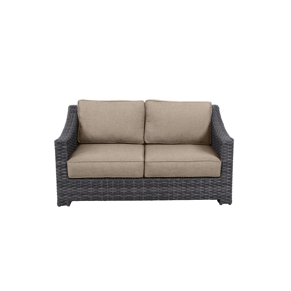 Bora Bora Wicker Rattan Love Seat With Olefin Cushion - Wheat Cushion. Picture 1