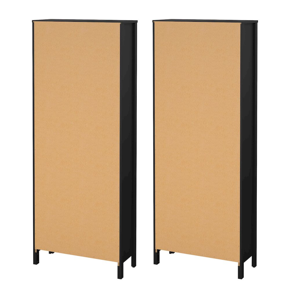 Madrid 2-Piece Tall Bookcase Set for Full Wall Storage, Matte Black. Picture 4