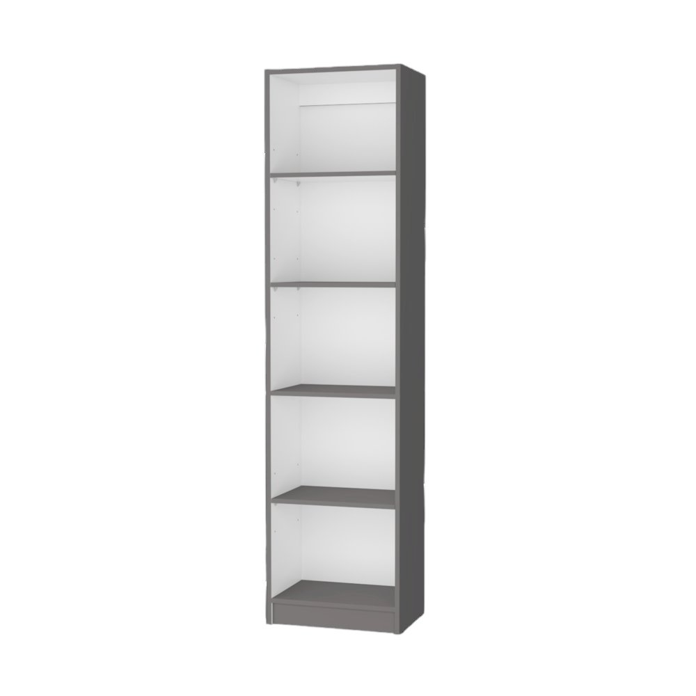 Sutton Slim Bookcase with Modern 5-Shelf Design, Matt Gray / White. Picture 1