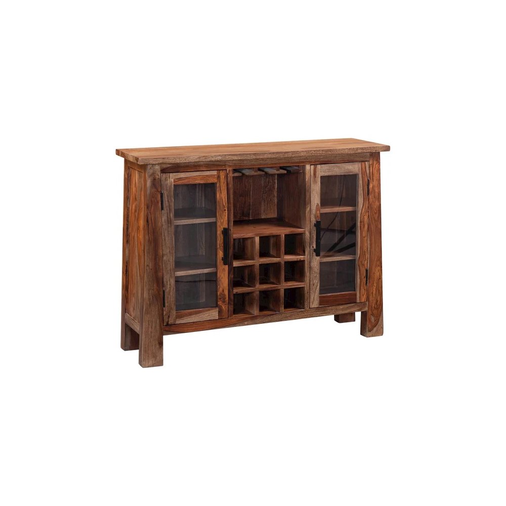Kalispell Solid Sheesham Wood Bar Cabinet, Brown. Picture 1
