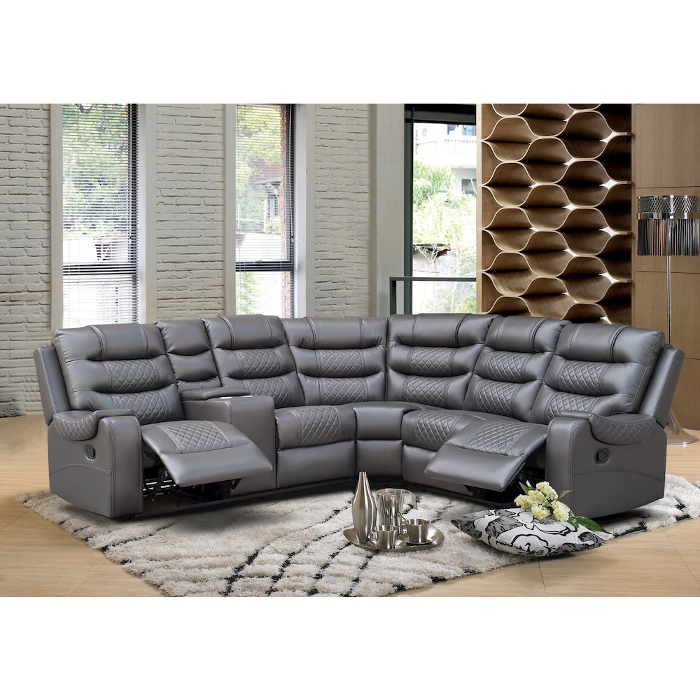 Modular Manual PU Leather Recliner Sofa Sectional Couches (Grey). Picture 3
