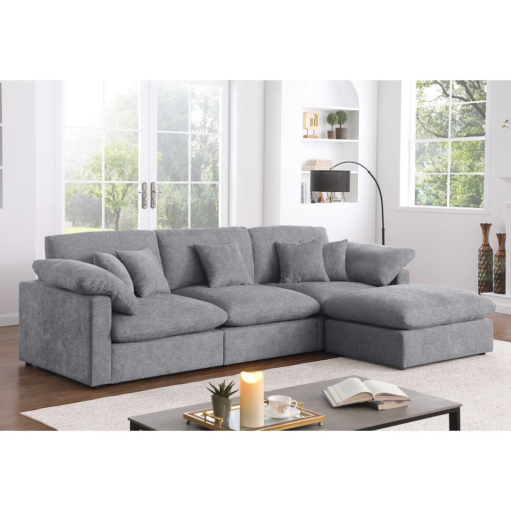 Modern Sofa Deep Seat Couches and Upholstered Cushions, Gray. Picture 3