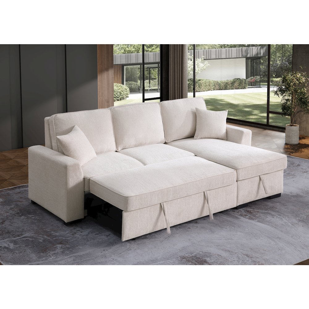 Modular Sectional Sleeper Sofa with Pull Out Bed, Chenille L Shaped Couch