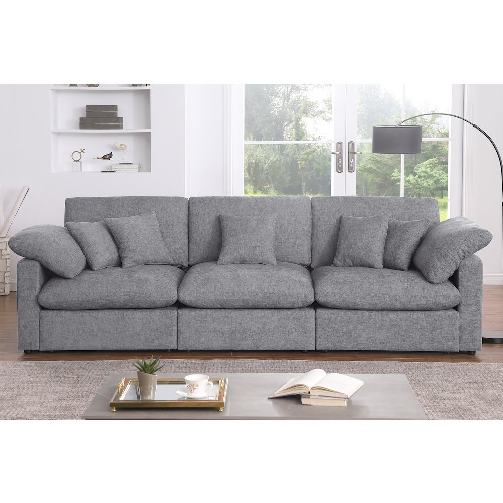 Modern Sofa Deep Seat Couches and Upholstered Cushions, Gray. Picture 4