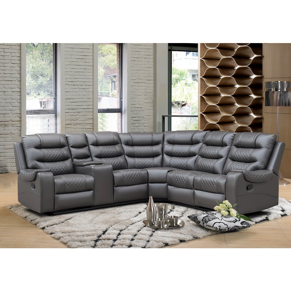 Modular Manual PU Leather Recliner Sofa Sectional Couches (Grey). Picture 4