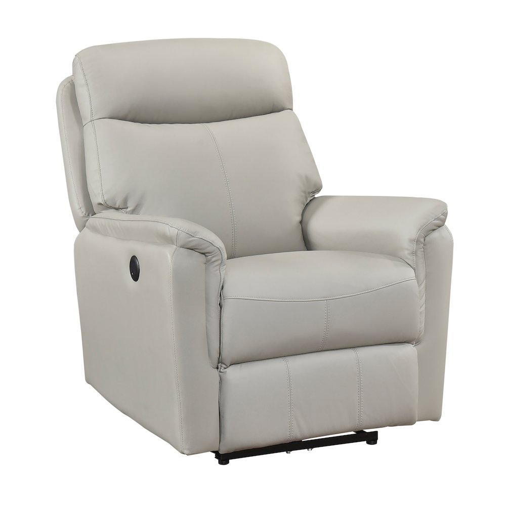 Leif Leather Power Reclining Chair in Light Gray. Picture 1