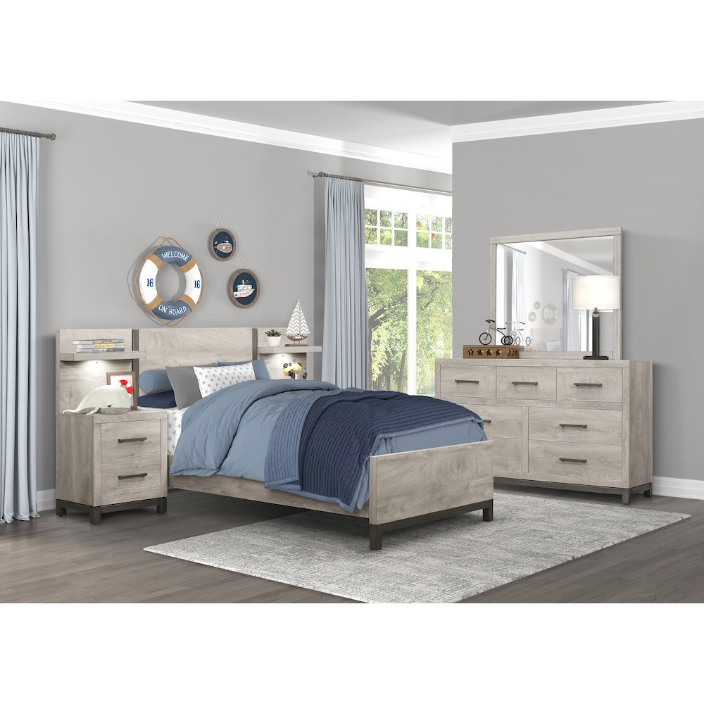 Zephyr Rubberwood Twin Bed in Light Gray. Picture 3
