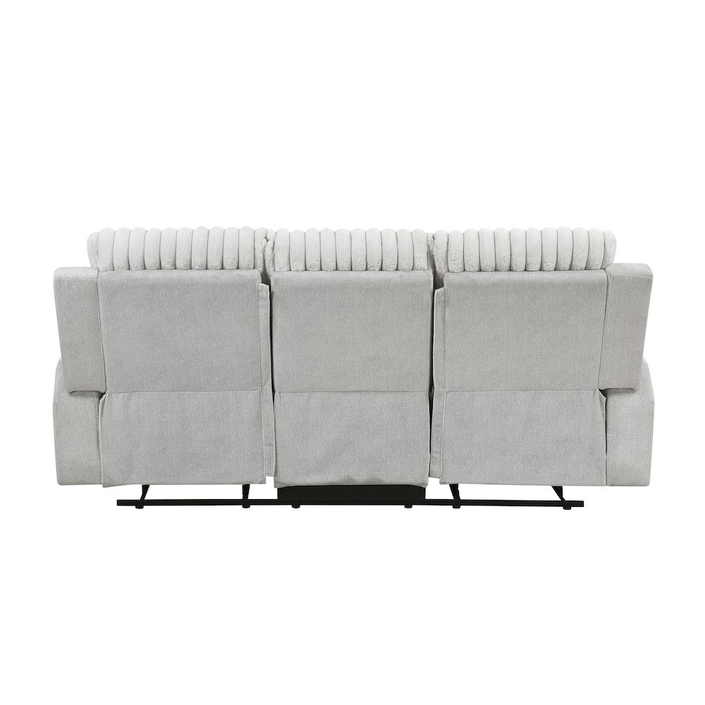 Benton Corduroy Double Reclining Sofa in Light Gray. Picture 3