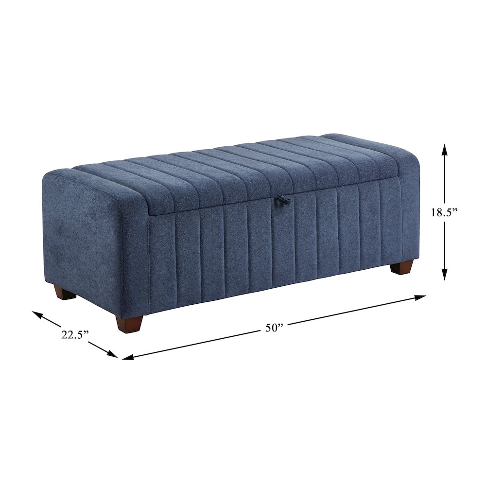 Derby Boucle Lift Top Storage Bench in Blue. Picture 4