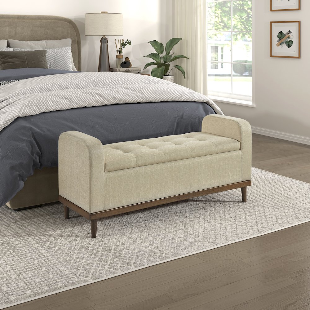 Brigitte Textured Lift Top Storage Bench in Light Brown. Picture 2
