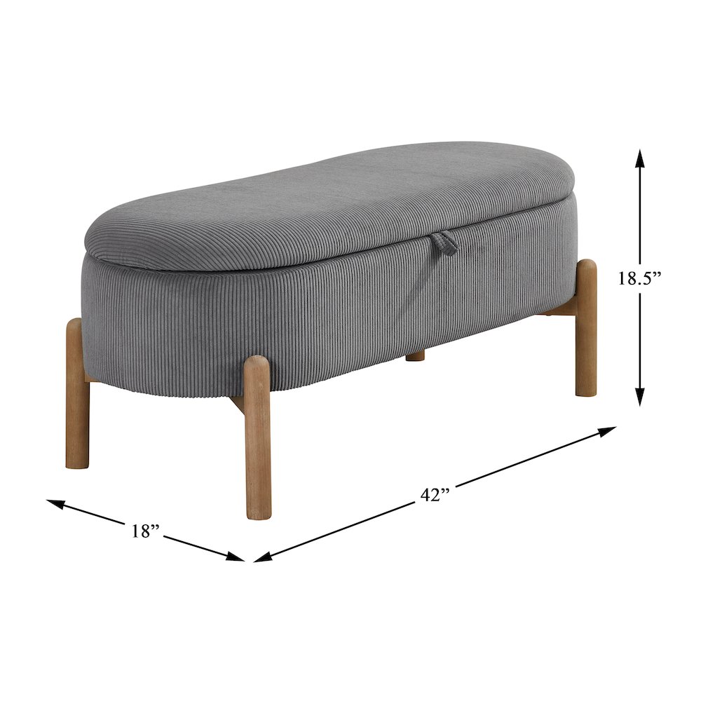 Mavis Corduroy Lift Top Storage Bench in Gray. Picture 4