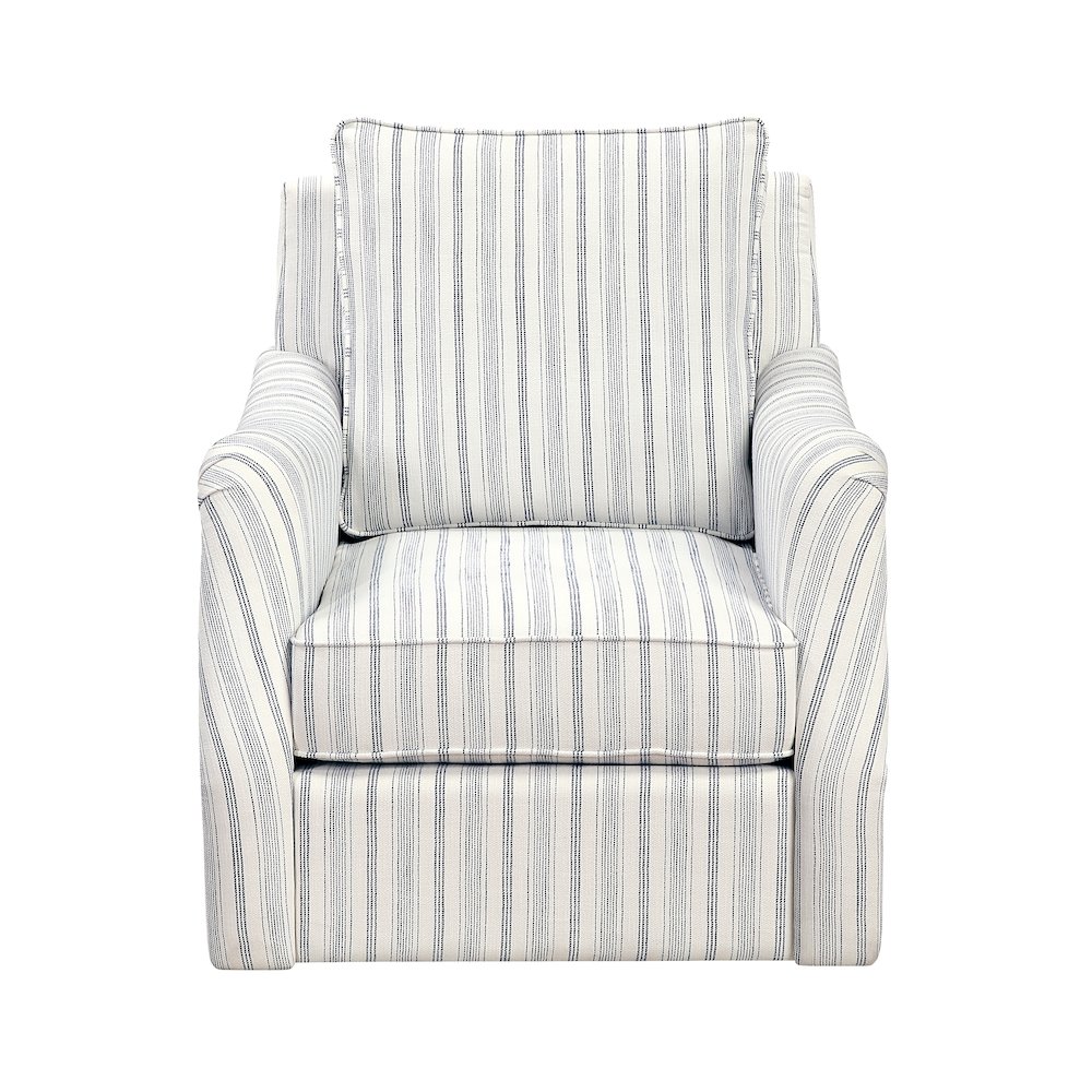 Bowden Textured Swivel Chair in Off White with Blue Stripe Pattern. Picture 4