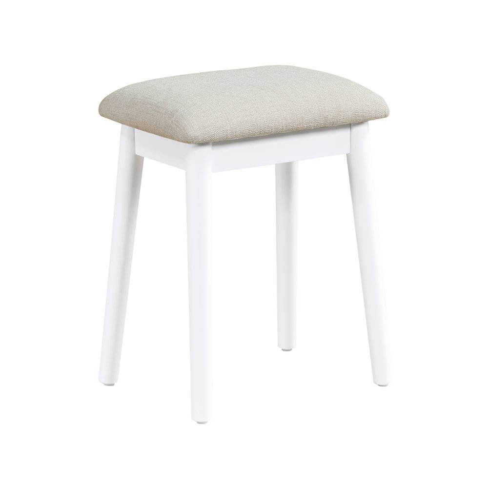 Camilla Acacia Vanity Dresser with Mirror and Stool in White. Picture 1